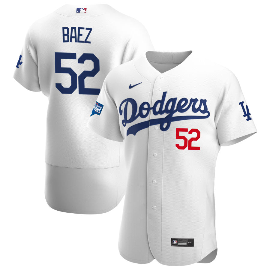 Los Angeles Dodgers 52 Pedro Baez Men Nike White Home 2020 World Series Champions Authentic Player MLB Jersey